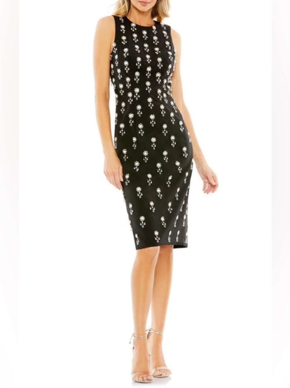 Mac Duggal Black Midi Sheath Dress with Crystal Motifs - Picture 2 of 5